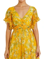 Floral Flounce Sleeve Maxi Dress