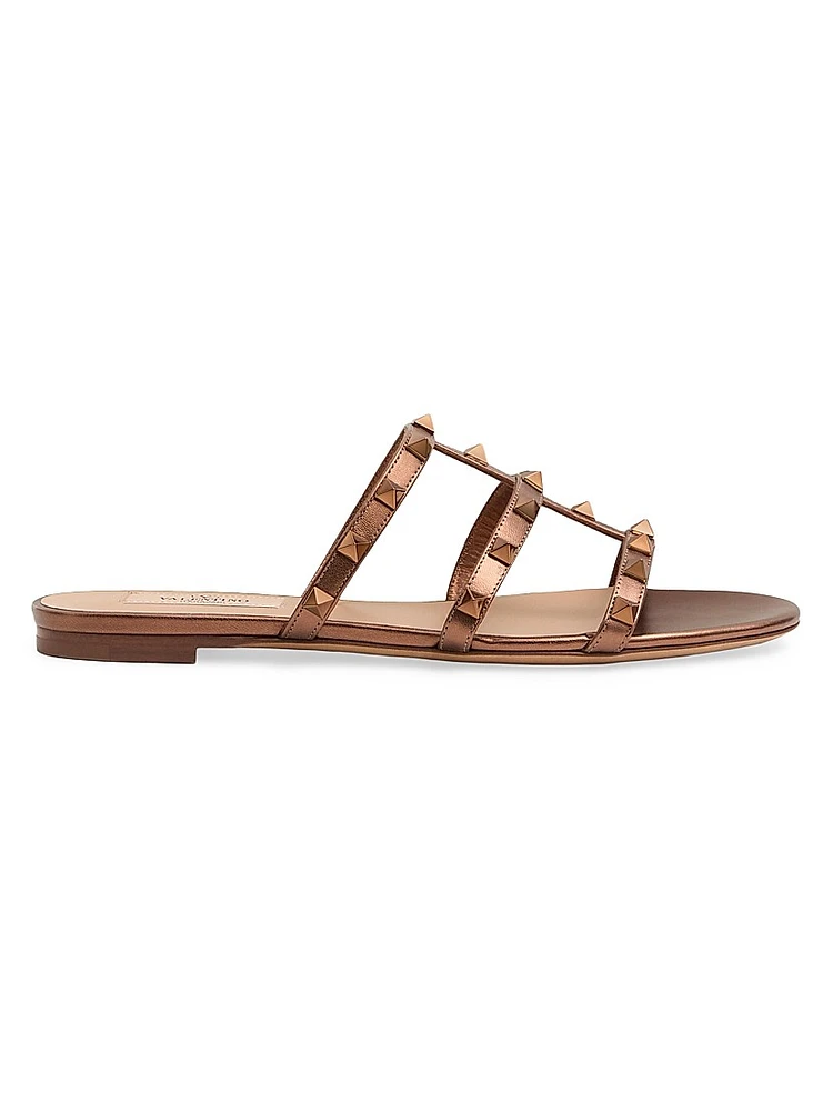 Rockstud Flat Metallic Nappa Slide Sandals
