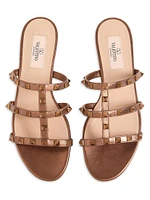Rockstud Flat Metallic Nappa Slide Sandals