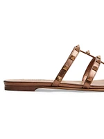 Rockstud Flat Metallic Nappa Slide Sandals