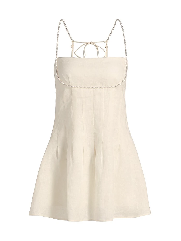 Lilou Pearl-Beaded Linen-Cotton Minidress
