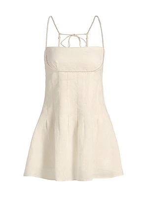 Lilou Pearl-Beaded Linen-Cotton Minidress