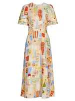 Casey Printed Linen-Blend Midi-Dress
