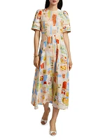 Casey Printed Linen-Blend Midi-Dress