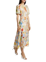 Casey Printed Linen-Blend Midi-Dress