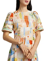 Casey Printed Linen-Blend Midi-Dress