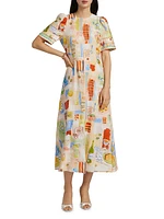 Casey Printed Linen-Blend Midi-Dress