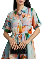 Peyton Printed Linen-Blend Mini-Shirtdress