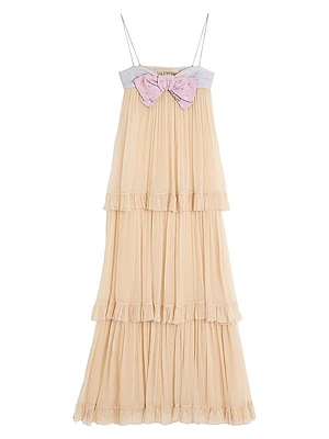 Embroidered Long Dress in Crepponne Chiffon