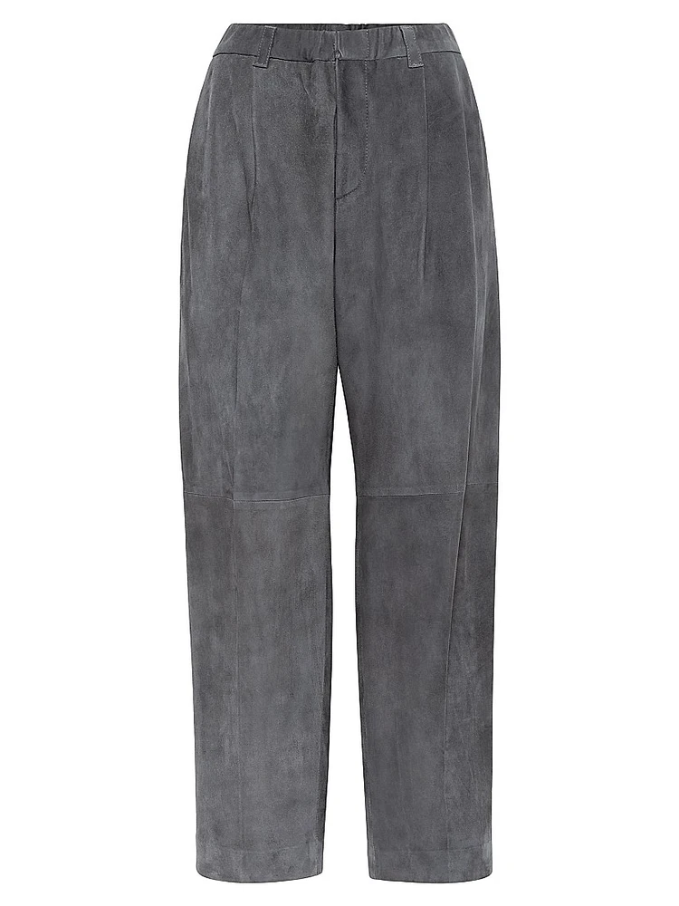 Suede Cropped Baggy Trousers