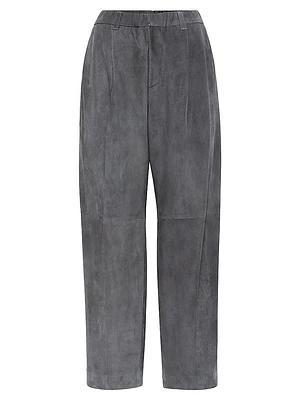 Suede Cropped Baggy Trousers