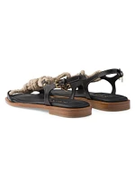 Flat Leather and Cord Sandals