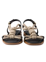 Flat Leather and Cord Sandals