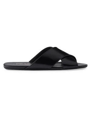 Brushed Leather Slides