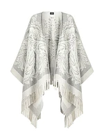 Jacquard Wool Fringe-Trim Cape