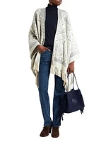 Jacquard Wool Fringe-Trim Cape