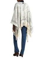 Jacquard Wool Fringe-Trim Cape