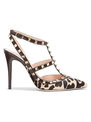 Rockstud Pumps with 100MM Straps Pony-Effect Calfskin
