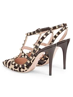 Rockstud Pumps with 100MM Straps Pony-Effect Calfskin