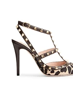 Rockstud Pumps with 100MM Straps Pony-Effect Calfskin