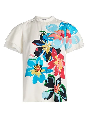 Sable Floral Stretch-Silk Blouse