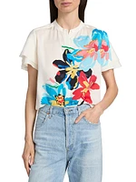 Sable Floral Stretch-Silk Blouse