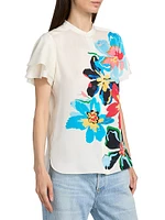 Sable Floral Stretch-Silk Blouse