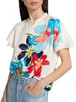 Sable Floral Stretch-Silk Blouse