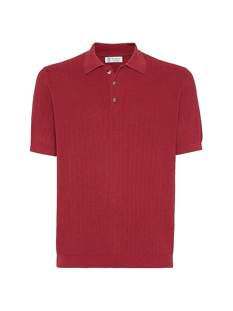 Cotton Wide Rib Knit Polo Shirt