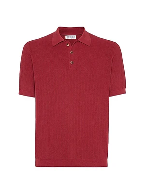 Cotton Wide Rib Knit Polo Shirt