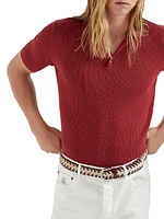 Cotton Wide Rib Knit Polo Shirt