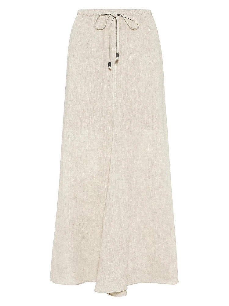 Lightweight Linen Fluid Skirt with Monili