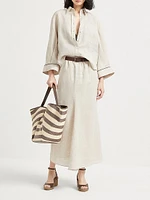 Lightweight Linen Fluid Skirt with Monili