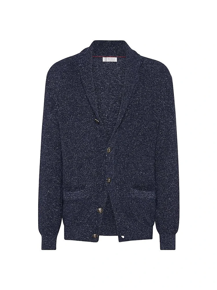 Cotton Blend Half English Rib Chiné Cardigan