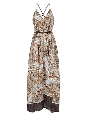 Silk Papyrus Print Pongée Dress