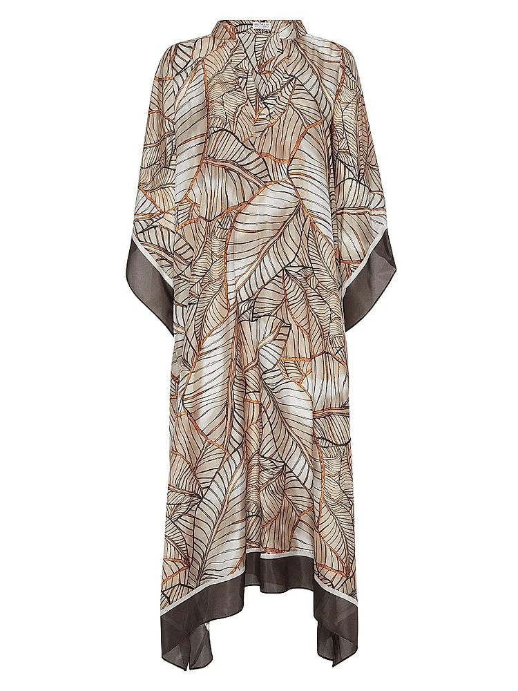 Silk Papyrus Print Pongée Caftan Dress