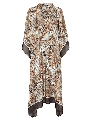 Silk Papyrus Print Pongée Caftan Dress