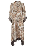 Silk Papyrus Print Pongée Caftan Dress