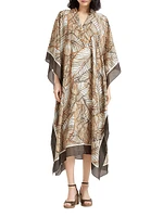 Silk Papyrus Print Pongée Caftan Dress