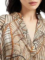 Silk Papyrus Print Pongée Caftan Dress