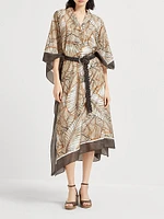Silk Papyrus Print Pongée Caftan Dress