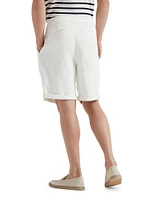 Cotton Blend Chevron Bermuda Shorts with Drawstring