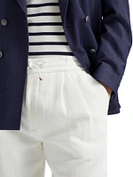Cotton Blend Chevron Bermuda Shorts with Drawstring