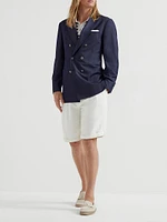 Cotton Blend Chevron Bermuda Shorts with Drawstring