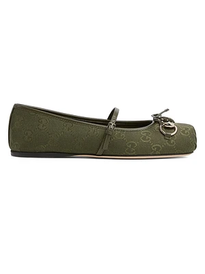 Horsebit GG Canvas & Leather Ballerina Flats