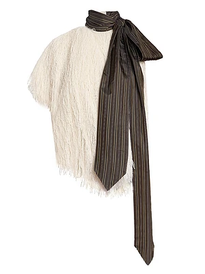 Fringed Contrast-Trim Top