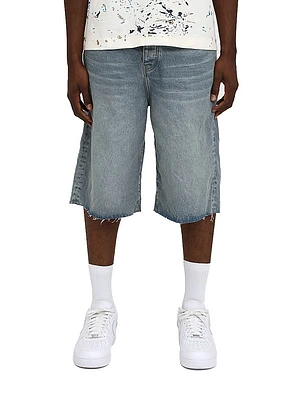 Vintage-Mid-Indigo Denim Longline Shorts
