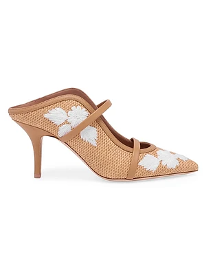 Maureen 70MM Flower Embroidered Raffia Mules