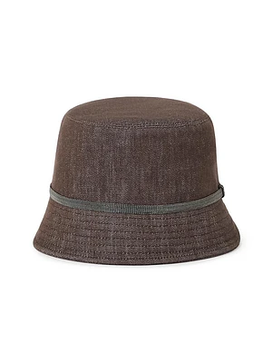 Cotton Denim Effect Twill Bucket Hat with Shiny Band