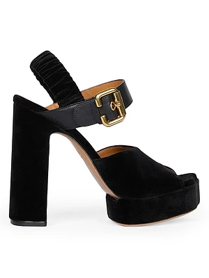 Aria Buckled Velvet & Leather Heels